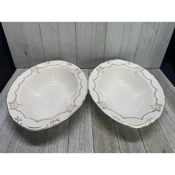 Vintage Crown Potteries Co Vegetable Serving Bowl Oval Gold Rim 9.5'' - Set of 2 - Picture 1 of 13